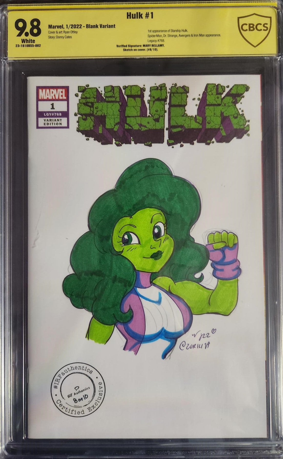 Mystery Chase for Original Art CBCS SS Hulk #1 CBCS SS 9.8 FULL COLOR SKETCH FROM MARY BELLAMY 1ST APP OF SPACESHIP HULK #8 OF 10